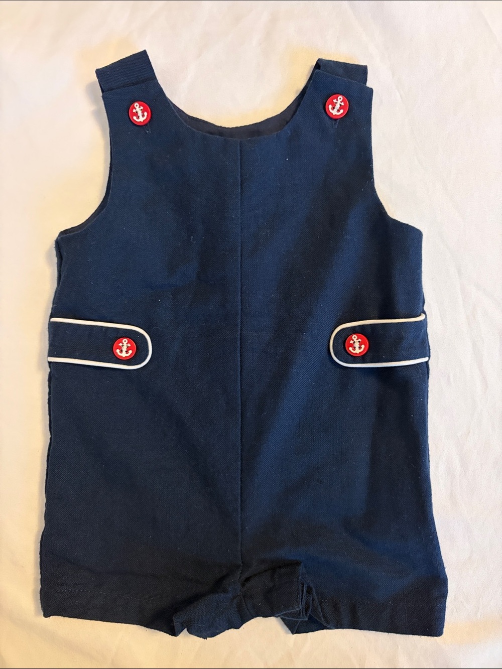 Starting Out Navy Romper with Red Anchor Buttons